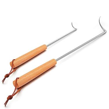 Imagem de Flipper Pigtail Food Flipper 2 peças, gancho para virar carne HaSteeL de 30 e 43 cm, gancho de aço inoxidável com cabo de madeira, acessórios para churrasco, grelhar, grelhar, cozinhar, cozinha -
