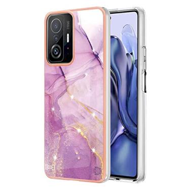 Imagem de Dinglijia Capa para Xiaomi 11T Xiaomi 11T Pro, TPU macio + padrão de mármore IMD design fino proteção de câmera e tela para meninas e mulheres capa para Xiaomi 11T/11T Pro YBBK roxo A