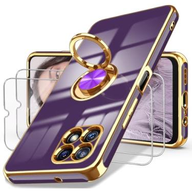 Imagem de Dretal Capa T-Mobile REVVL 7 5G com 2 protetores de tela, suporte magnético giratório de 360°, borda dourada banhada a ouro, capa protetora fina de TPU macio para T-Mobile REVVL 7 (roxo escuro, ZH)