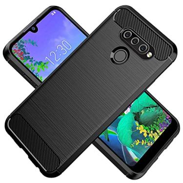 Imagem de HTXWXJC Capa para LG Q6 Plus/LG Q6, LG Q6+/LG Q6 Alpha LG-M700, capa protetora fina de borracha TPU de fibra de carbono antiarranhões à prova de choque para LG Q6 preta