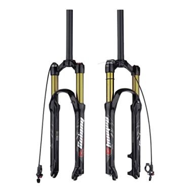 Imagem de BOLANY Garfo de suspensão pneumática para bicicleta de 26/27,5/73.7 cm 120 mm ajuste de tubo reto/cônico manual/garfos de bicicleta com bloqueio remoto QR 9 mm MTB Garfo dianteiro (controle remoto, 66