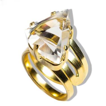 Imagem de Anel Cristal Facetado Trillion Pedra Natural Garimpo Dourado - Cristai