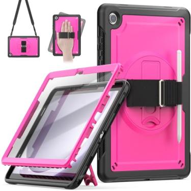 Imagem de timecity Capa para Samsung Galaxy Tab A9 Plus 2023 27.9 cm SM-X210/X216/X218: com protetor de tela, suporte giratório 360, alça de mão, alça de ombro, capa protetora à prova de choque - rosa