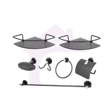 Imagem de Kit Acessórios Banheiro Inox 5 Peças + 2 Porta Shampoo Canto - Minha C