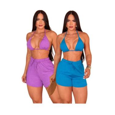 Imagem de Kit 2 Biquíni Com Short Malha Canelada Brilhante Premium - Praia - Bet