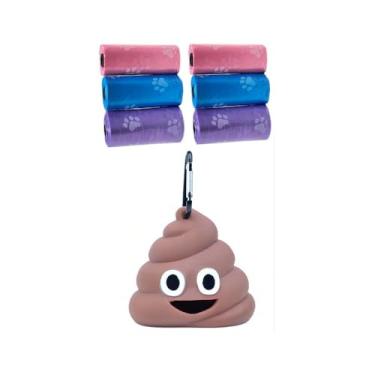 Imagem de Kit Porta Saquinhos Higiênicos Cata Caca Pet Cachorro, Emoji, com 6 Refil/Rolo com 90 Sacos de lixo.