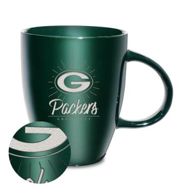 Imagem de Rico Industries NFL Football Green Bay Packers Sunburst Green 510 g Caneca de cerâmica com brilho gravado a laser