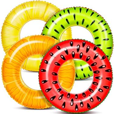 Imagem de Boias infláveis de piscina para tubos de frutas (pacote com 4), tubos de piscina de frutas, brinquedos flutuantes de piscina, brinquedos de festa de natação na praia para crianças e adultos