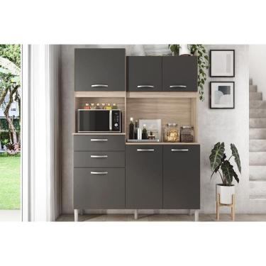 Imagem de Kit de Cozinha Compacta Harmonia c/ 6 Portas e 2 Gavetas 132x183 Avena/Grafito - Demóbile