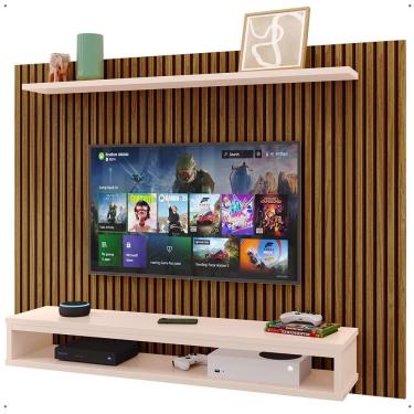 Imagem de Painel Suspenso Nairóbi Prateleira Superior Nicho Tv até 48 Polegadas Sala Estar Quarto - Ripado Freijó/Off White - Lojas RPM