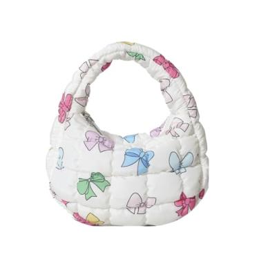 Imagem de Bolsa acolchoada acolchoada bolsa de mão puff puff bolsa de nylon leve bolsa de transporte bolsas inchadas para mulheres, Branco - C