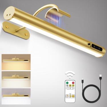 Imagem de Hapfish Luzes de imagem para parede operadas por bateria, luz de arte sem fio para pinturas, arandela de parede recarregável para imagem com controle remoto, iluminação de parede regulável para