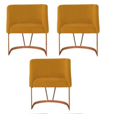 Imagem de Kit 03 Poltrona Cadeira Aurora Luxo Confort Industrial Ferro Bronze Su