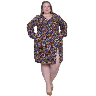 Imagem de Vestido Feminino Curto floral Decote V Fenda Lateral Manga Longa Bufan