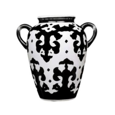 Imagem de Vaso em cerâmica Dolomita, e acabamento Glaze. Cor branca com pintura 