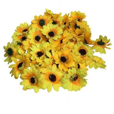Imagem de Kit 100 flores de girassol artificial, sem cabo, 7 cm - Novidádivas