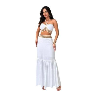 Imagem de Conjunto Feminino Saia longa e Top cropped Bojo - Charm Modell, Branco