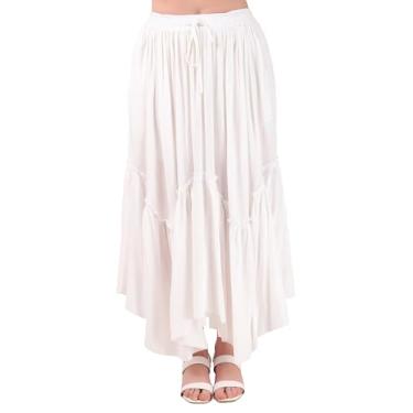 Imagem de ThePirateDressing Saia maxi feminina renascentista pirata camponesa medieval LARP alta-baixa com bolsos C1833 branca grande