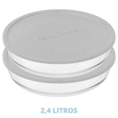 Imagem de 2 Formas Vidro Assadeira Travessa Redonda 2,4L Tampa Marinex - NADIR F