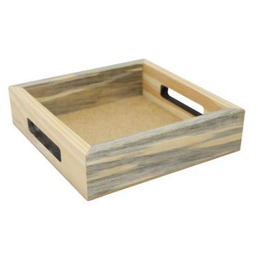 Imagem de Bandeja Quadrada com Alça 17x17x4 Madeira Pinus 10mm - ATACADÃO DO ART