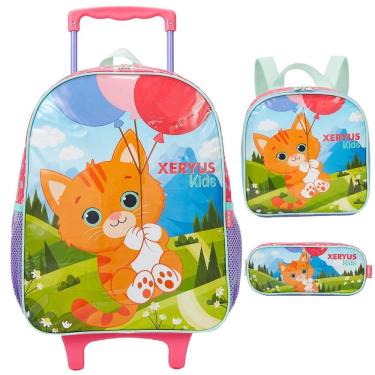 Imagem de Kit Mochila de Rodinha Lancheira Estojo Xeryus Gato