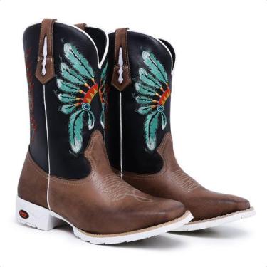 Imagem de Texana Sola Branca Masculina Bota Country Bico Quadrado Couro Bordado 