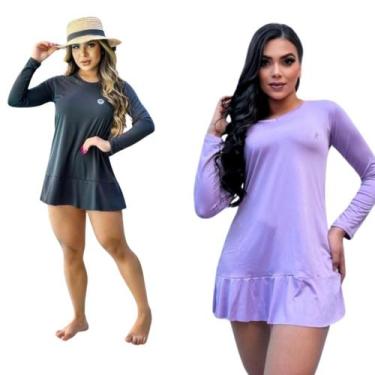 Imagem de Kit 2 Saídas de Praia Vestido feminino proteção solar UV 50+ FPS - For