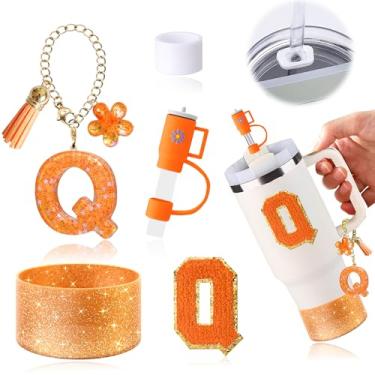 Imagem de Conjunto de acessórios de copo laranja de 6 peças para copo Stanley Cup de 850 g 1,134 g com alça, incluindo tampa de cobertura de palha e bota, tampa à prova de derramamento, pingente de alça,
