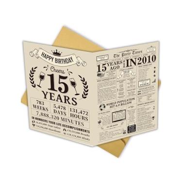 Imagem de SuperShunhu Cartão de aniversário jumbo de 15 anos para filha filho, ideias de presente de aniversário de 15 anos para meninos e meninas, cartão retrô de aniversário de 15 anos, cartão de feliz