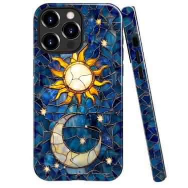 Imagem de Kiritfox Capa compatível com iPhone 16 Pro Max, Sun Moon Stars Blue Capa rígida híbrida brilhante de 2 camadas, macia à prova de choque para meninas, mulheres, meninos e homens, capa para iPhone 16