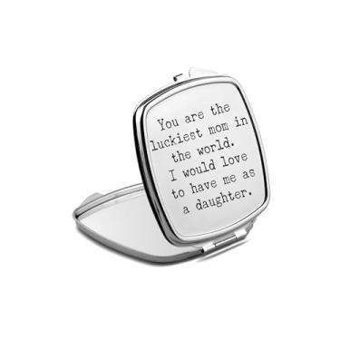 Imagem de SpreadPassion Espelho compacto Luckiest Mom, presente para mãe, espelho fotográfico You are the Luckiest Mom in The World, espelho de maquiagem de viagem pequeno espelho portátil, espelho de bolso