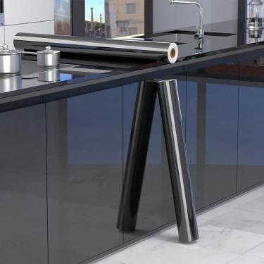 Imagem de Papel de Parede Vinil Branco/Preto Alto Brilho Adesivo Lavável Revestimento Móveis Parede Bancada