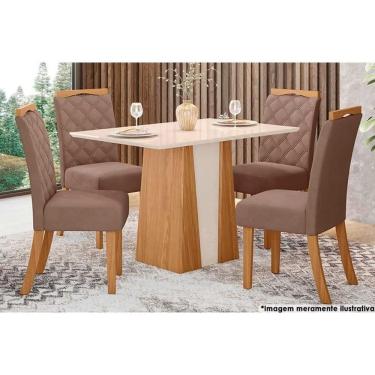 Imagem de Sala de Jantar Completa Orus Tampo Madeirado c/ Vidro 120x80cm e 4 Cadeiras Bella Nature/Marrom Amêndoa - Henn