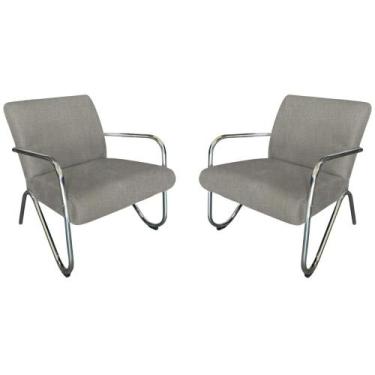 Imagem de Kit 2 Poltronas Decorativa Bela Linho Bege Braço Cromado Mz Decor - Ma