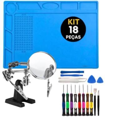 Imagem de Kit Manutenção Eletronica Notebook Completo Manta Antiestatica + Chaves Precisão + Lupa Bancada