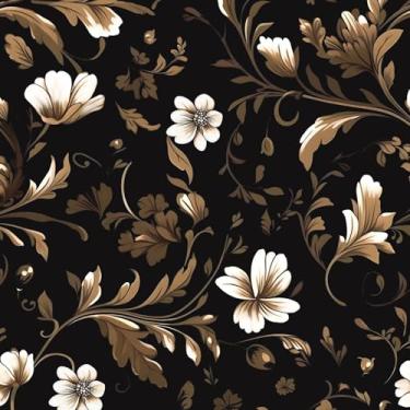 Imagem de Fvlow Papel de parede de folha dourada descasque e cole papel de parede floral preto dourado papel de parede vintage folha de contato impermeável autoadesivo para quarto, bancada, armário de mesa 44 x
