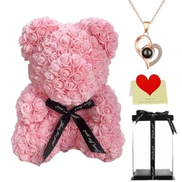 Imagem de Urso de pelúcia rosa grande de 40 cm com caixa de presente, urso de flores para aniversário, dia das mães, casamento, aniversário, presente romântico para ela (rosa claro)