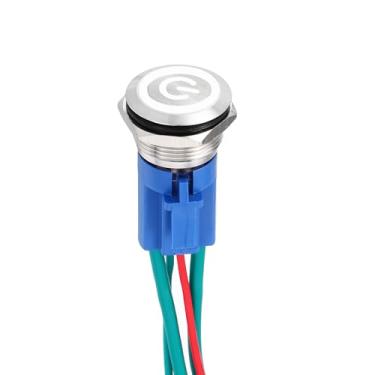 Imagem de DMiotech 1 peça 19 mm / 3/10.2 cm interruptor de botão de trava de aço inoxidável 1NO 15A 12-24V botão prata botão branco lâmpada com plugue soquete com fio para sistemas de barco de carro