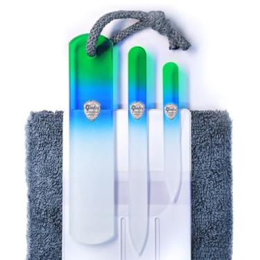 Imagem de Conjunto de lixas de unhas de vidro tcheco genuíno – superfície de grão diferente de dois lados, removedor de calos, manicure e pedicure, cuidados profissionais para unhas, uso molhado e seco, toalha de algodão, qualidade da UE (verde aqua)