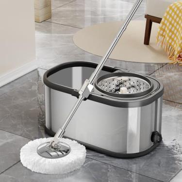 Imagem de SWIFTIRON Easywring Microfiber Spin Mop, Conjunto de Esfregão Giratório 360° e Balde para Limpeza com Recargas Extras, Sistema de Balde de Esfregão Trueclean, Limpador de Piso de M (, Prata)