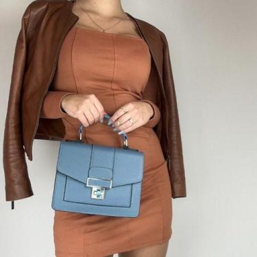 Imagem de Bolsa recuo em couro legítimo b.981, Azul porcelana