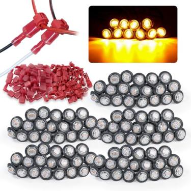 Imagem de MADCATZ Lente redonda transparente de 3/4 polegadas âmbar 3LED luzes marcadoras laterais + 100 pares de conector de fio T-Tap isolado macho autodecapagem rápida para caminhão reboque 12V DC