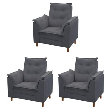 Imagem de Kit 03 Poltronas Isa Escritório Consultório Recepção Suede Cinza - Mabe Magazine