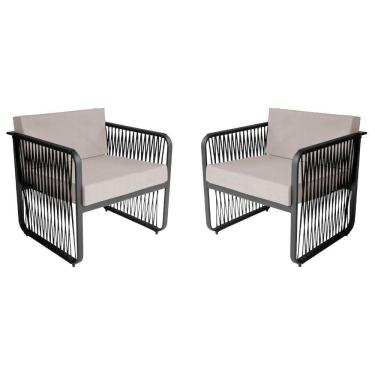 Imagem de Conjunto 2 Poltronas área Externa Corda Náutica Santiago Preto-branco