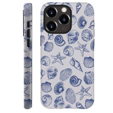 Imagem de DAIZAG Capa compatível com iPhone 11 Pro, linda capa de telefone azul concha para iPhone 11 Pro, capa de telefone rígida híbrida de 2 camadas protetora à prova de choque para meninas, mulheres,