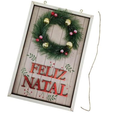 Imagem de Quadro Natalino Feliz Natal Guirlanda Decorativo Com Bolinhas Enfeite Parede Porta Orna...