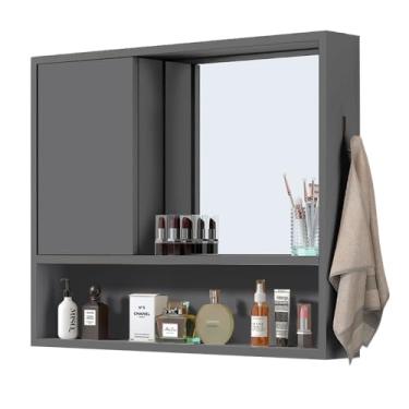 Imagem de Espelheira Armário Gabinete Penteadeira para Pia Banheiro com 1 Porta Nicho Prateleira(Cinza)