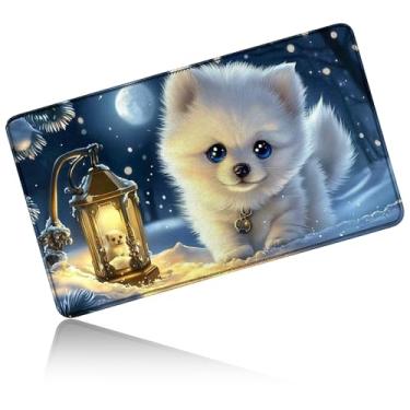 Imagem de Dikoer for MTG Playmat 24 x 14 Inches, Card Playmat Stitched with Magic Zones Commander Deck Gaming Desk Mat Card Gameplay Pad for MTG TCG Trading Card Inked Game - White Snow Dog