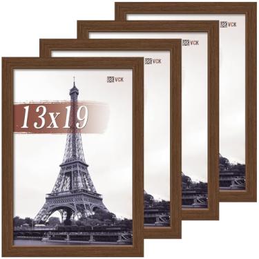 Imagem de VCK Conjunto de 4 porta-retratos de 33 x 48 cm, marrom, moldura de madeira com qualidade de galeria, borda de 2,8 cm de largura, acrílico polido, visor de parede vertical ou horizontal para foto/arte