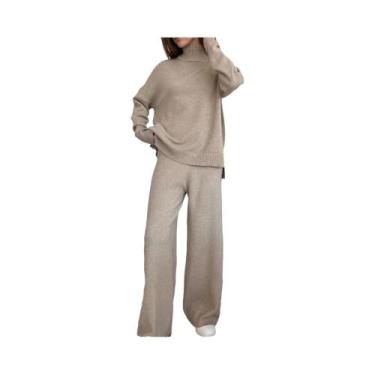 Imagem de Conjunto de Agasalho Feminino de Malha - Suéter de Gola Alta e Calças 